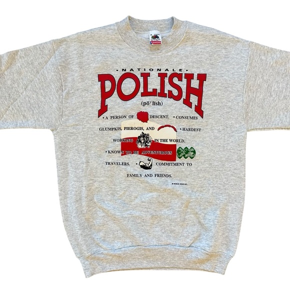 Vintage 90s Unisex FOTL Gray Heathered Poland Polish Heritage Sweatshirt Medium - Picture 2 of 9